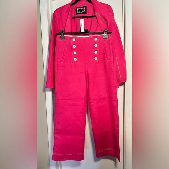 J Crew NWT Blazer (10) & NWOT Pants (8) Fuchsia Pink Stretch Linen - Picture 10 of 16